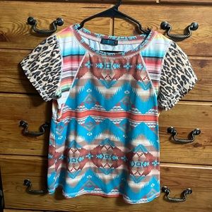 fashion express womens size small cheetah, serape. chevron blouse